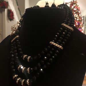 Precious black necklace and earring set